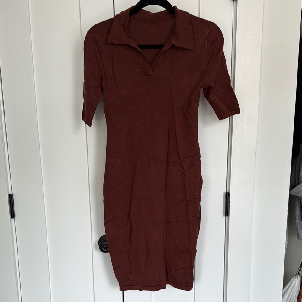 SHEIN Red Polo Collar Sheath Midi Dress